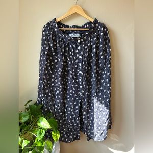 Navy Blue Floral Midi Skirt